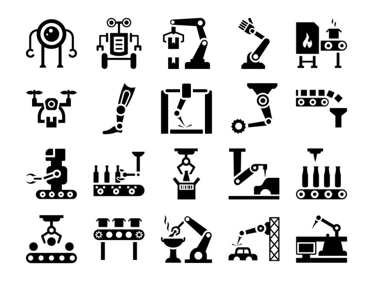 Industrial Robots Glyph Icons