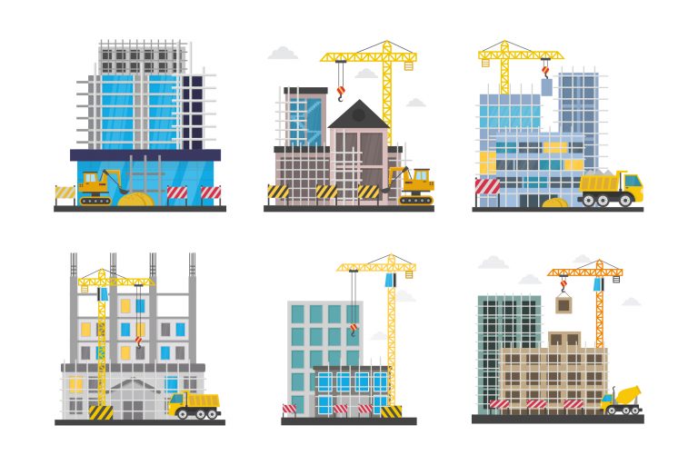 Building Construction Site Orthogonal Vector Icons Set