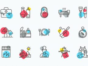 Outdoor Cooking Line Icons Pack