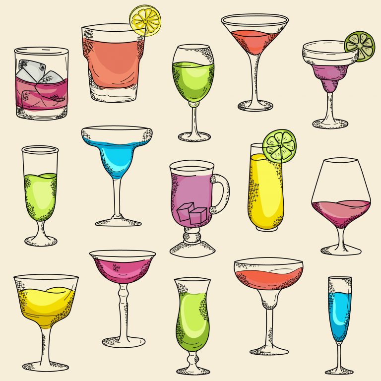 Cocktail Cups and Glasses in Sketch Style