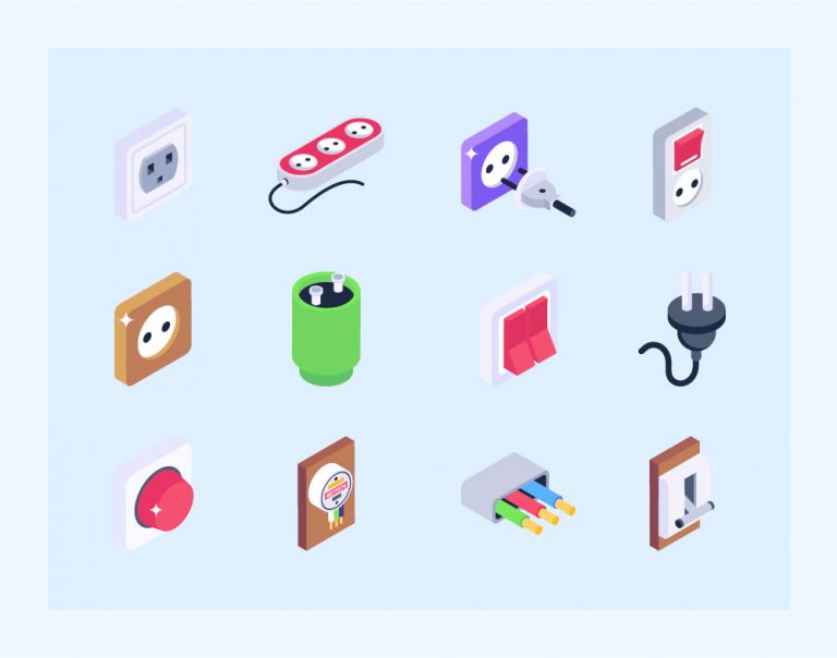 Electricity Icons in Isometric Design