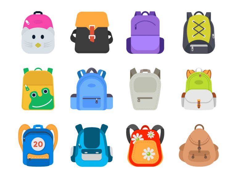 School Bags Flat Icon Set
