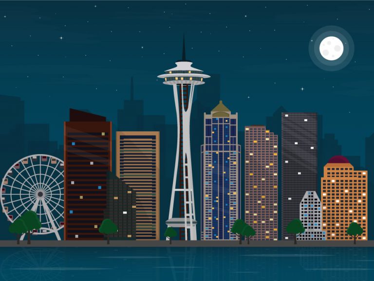 Free Seattle City Day Skyline Illustration