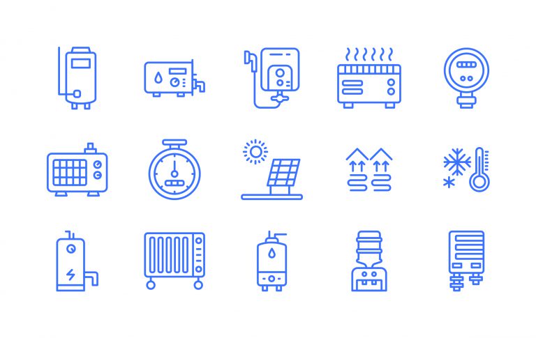 House Heating Equipment Line Icons